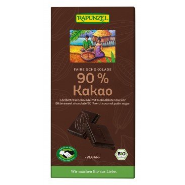 ΣΟΚΟΛΑΤΑ ΜΑΥΡΗ 90% ΚΑΚΑΟ ΜΕ ΖΑΧΑΡΗ ΚΑΡΥΔΑΣ 80g