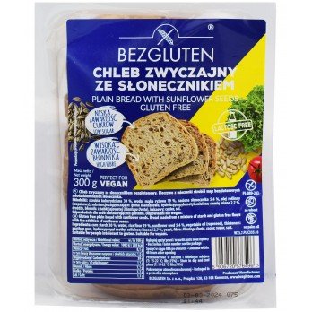 GLUTEN FREE PLAIN BREAD WITH SUNFLOWER SEEDS 300g GLUTEN FREE PLAIN BREAD WITH SUNFLOWER SEEDS 300g